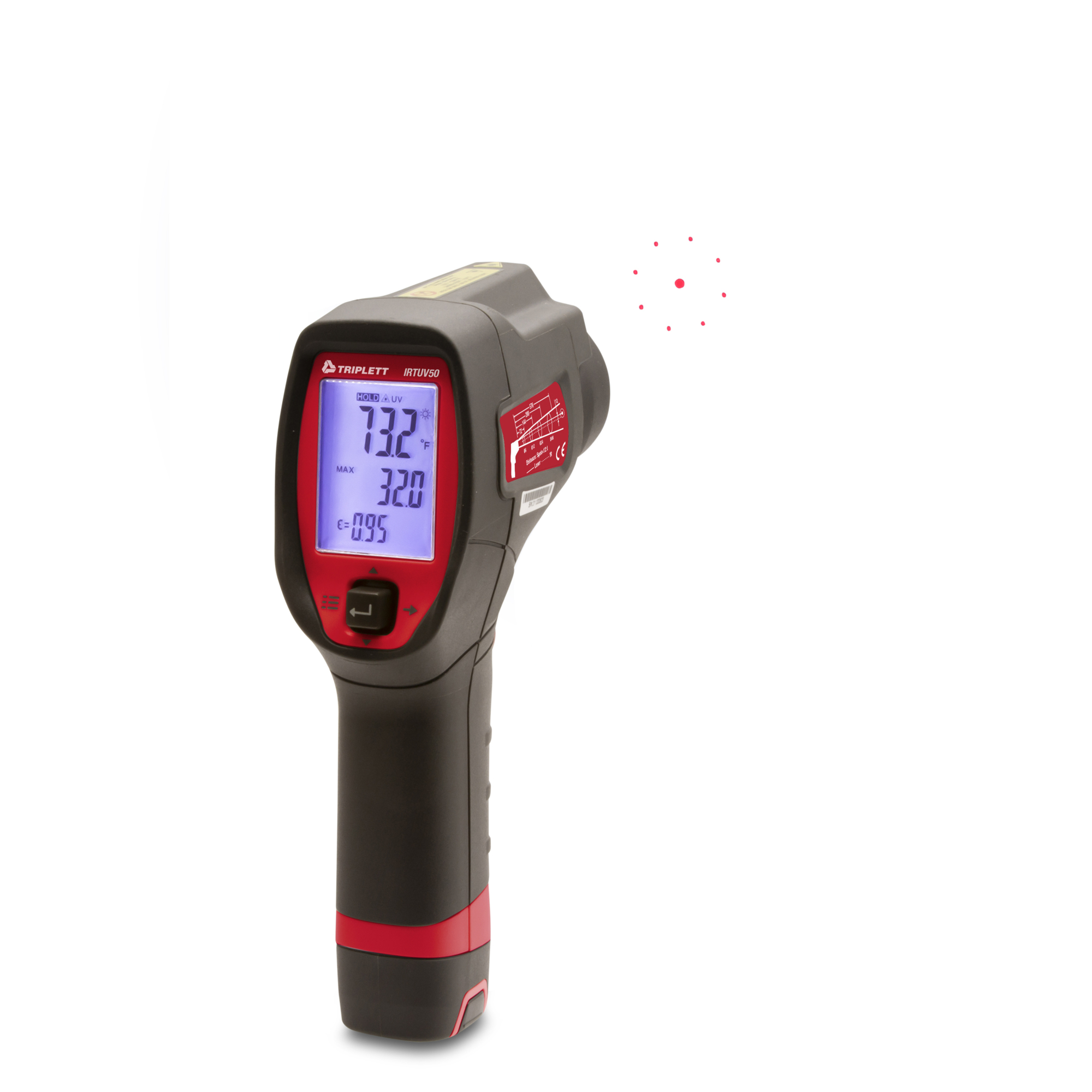 Triplett IR Thermometer with UV Leak Detection — 12:1, Adjustable Emissivity, Laser Targeting, Model# IRTUV50